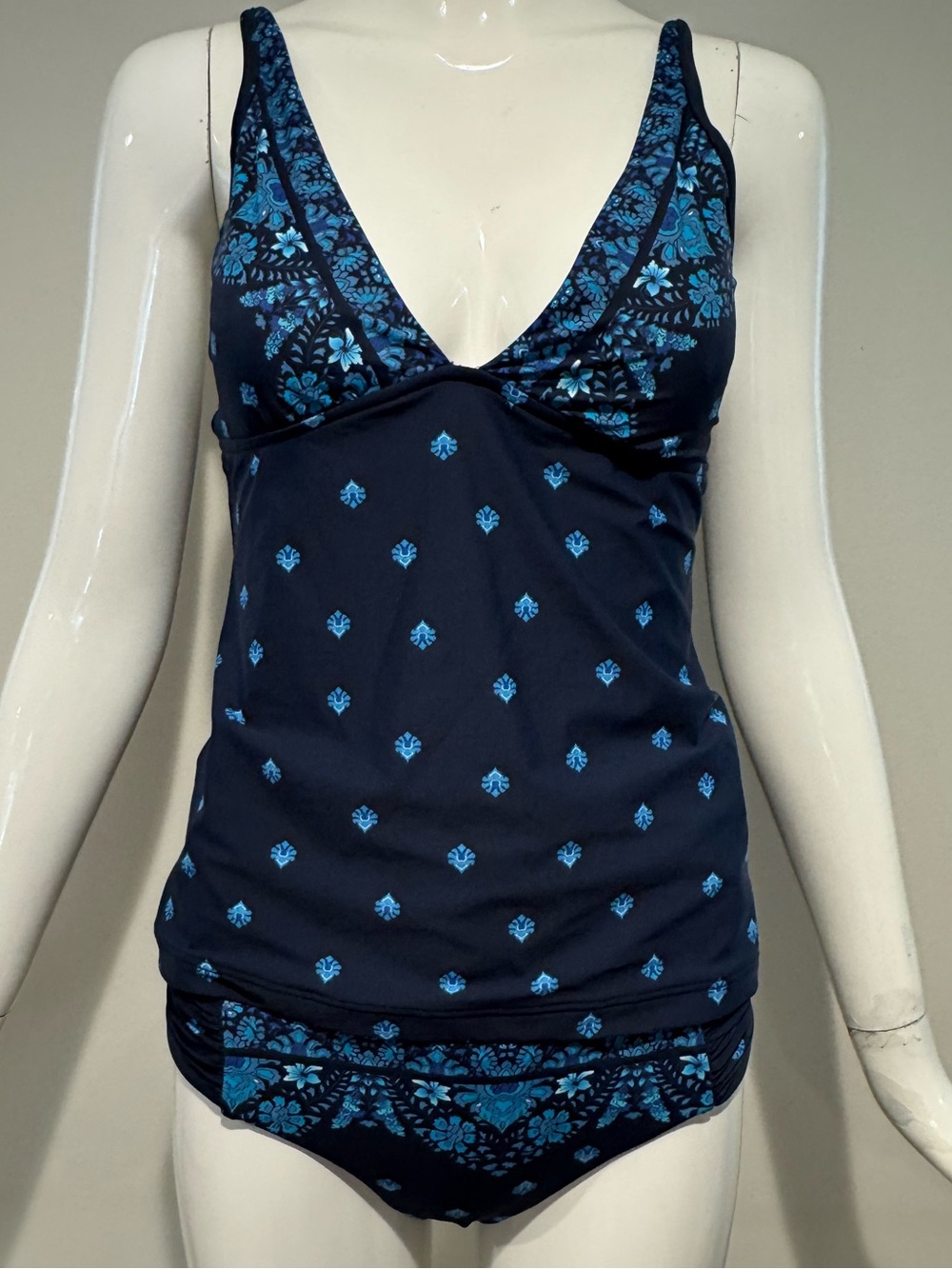 Seafolly Navy and Bright Blue Floral Tankini Two-Piece